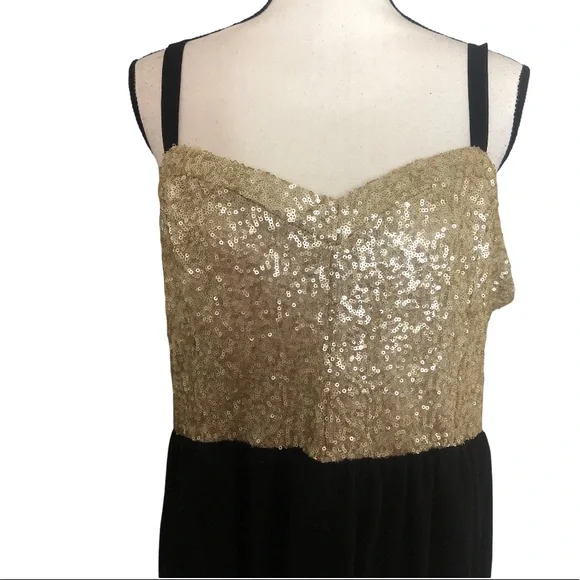 Torrid Sequin Chiffon Party Dress Babydoll Layered Gold Sleeveless Sz 14 - Picture 4 of 15